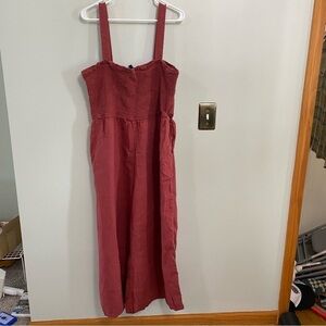 J Crew Smocked Linen Jumpsuit overalls mauve Size 2X